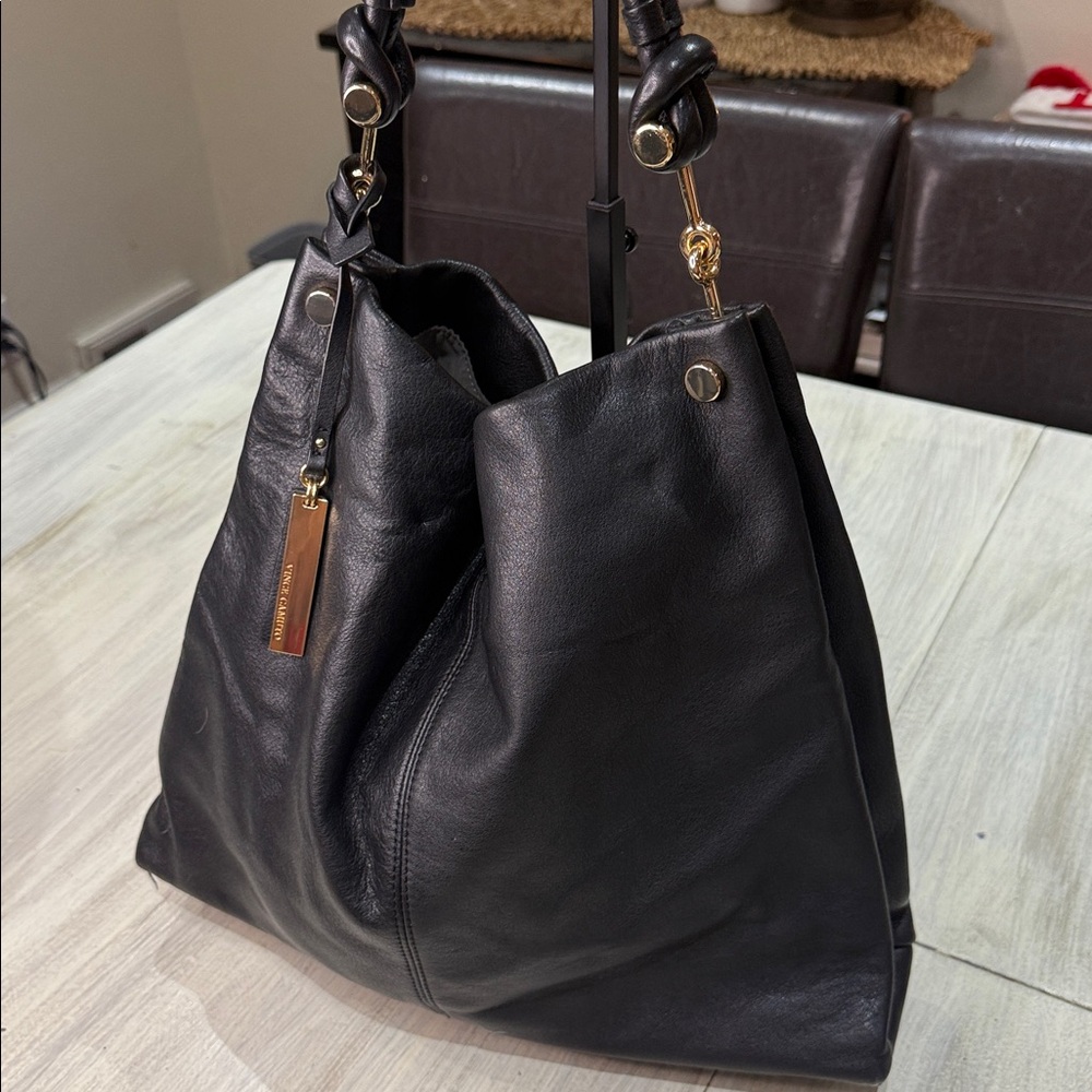 Vince Camuto Black Leather Bag with Gold Tag. EUC